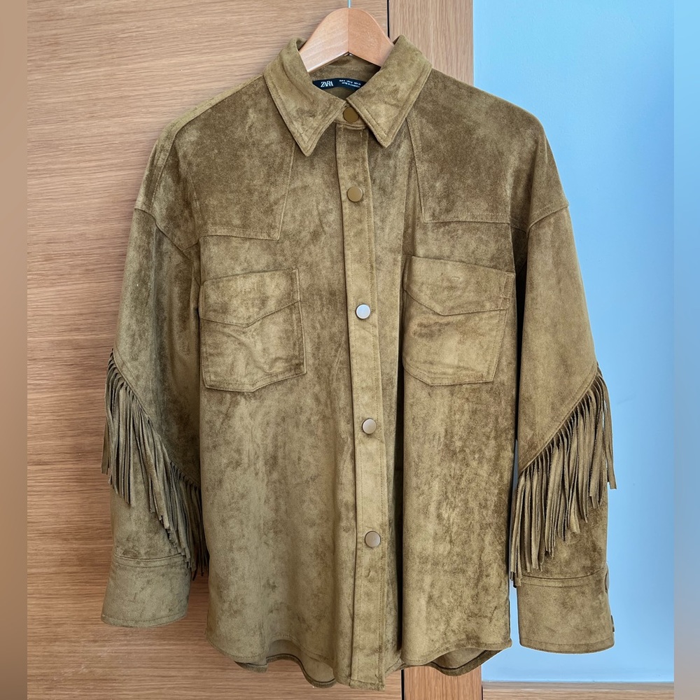 Zara Faux Suede Overshirt with Fringe